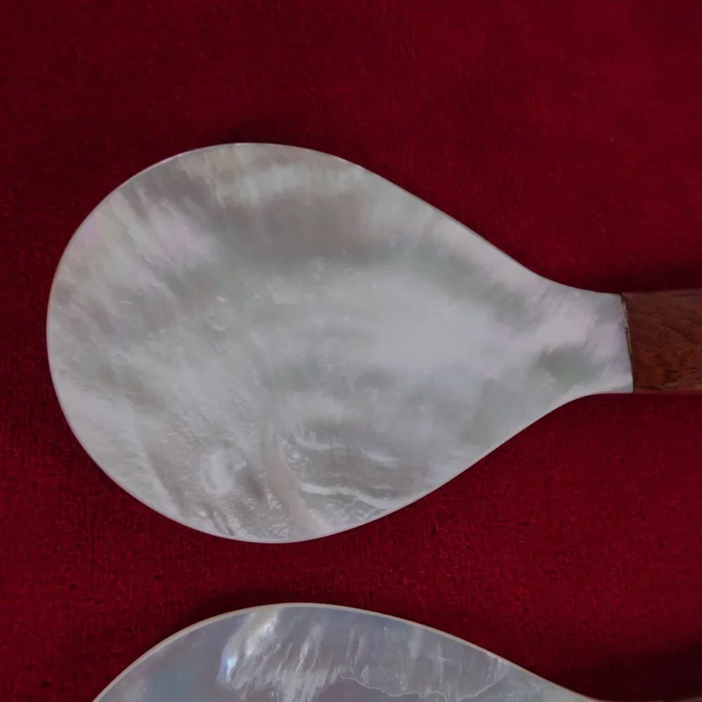 Salad Server Fork Spoon Tongs Natural Iridescent Capiz Mother of Pearl Seashell